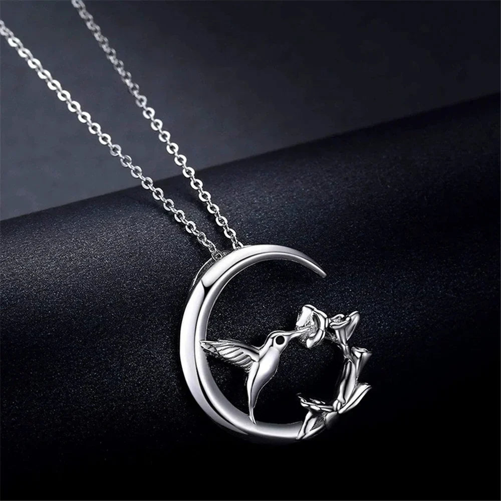 Collier Pendentif Vintage en Argent Oiseau de Lune