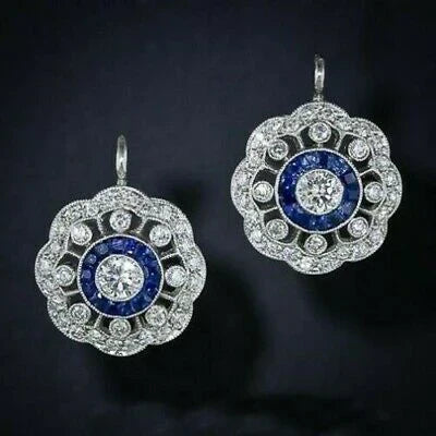 Boucles d'oreilles Vintage Mandala en Zirconia Bleue