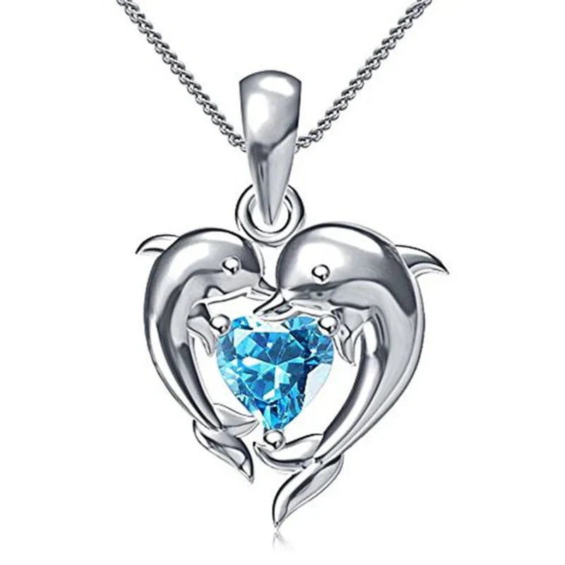 Collier Cœur Bleu Amour Dauphin