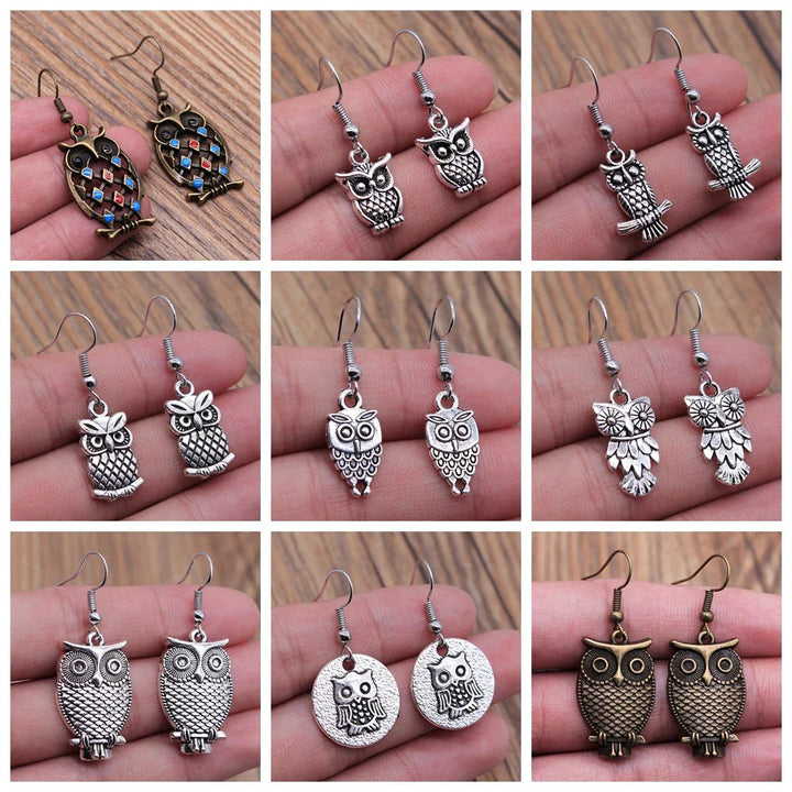 Boucles d'oreilles pendantes bohémiennes vintage avec hibou