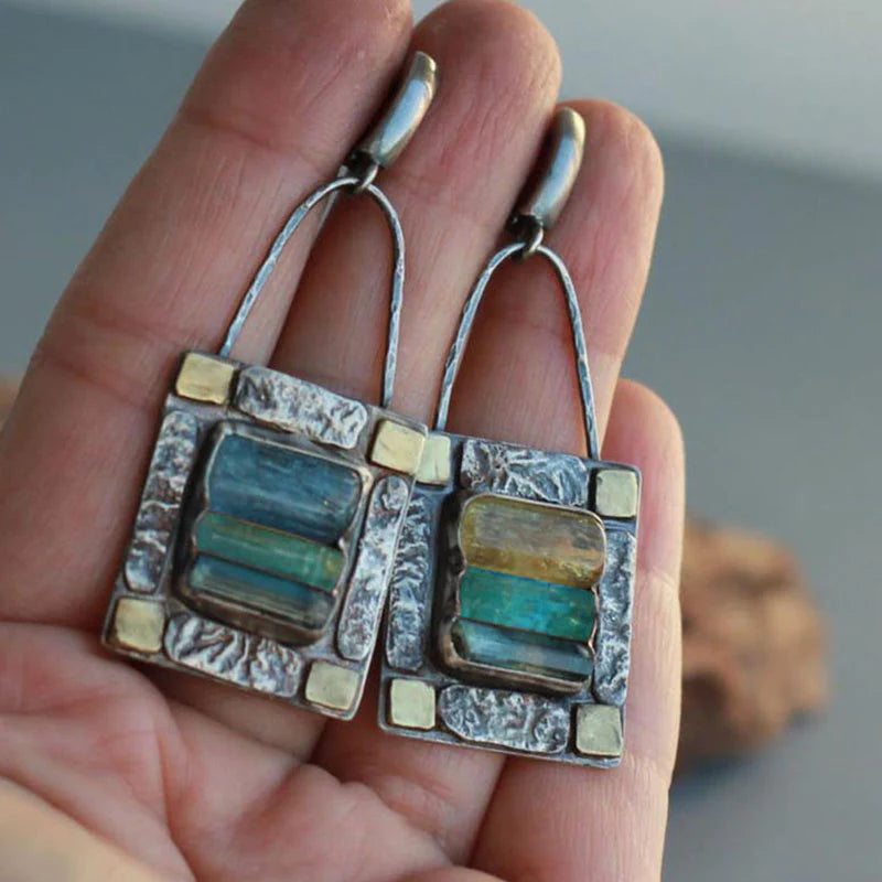 Boucles d'oreilles en cristal bleu vert