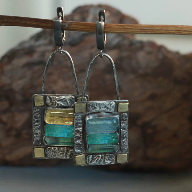 Boucles d'oreilles en cristal bleu vert