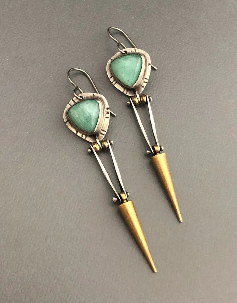 Boucles d'oreilles ethniques boho en pierre résine verte