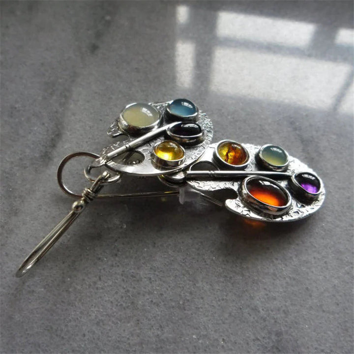 Boucles d'oreilles en pendentif en pierre multicolore
