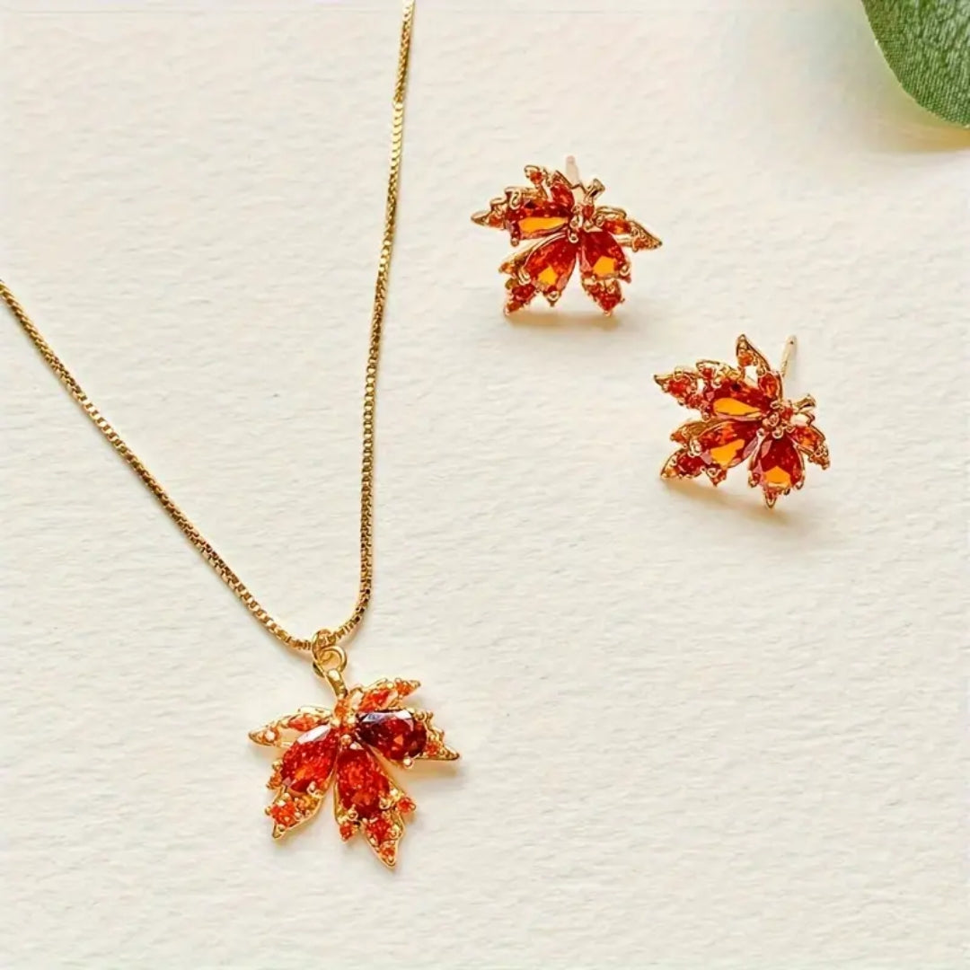 Collier en Feuille d'Automne en Cristal Orange