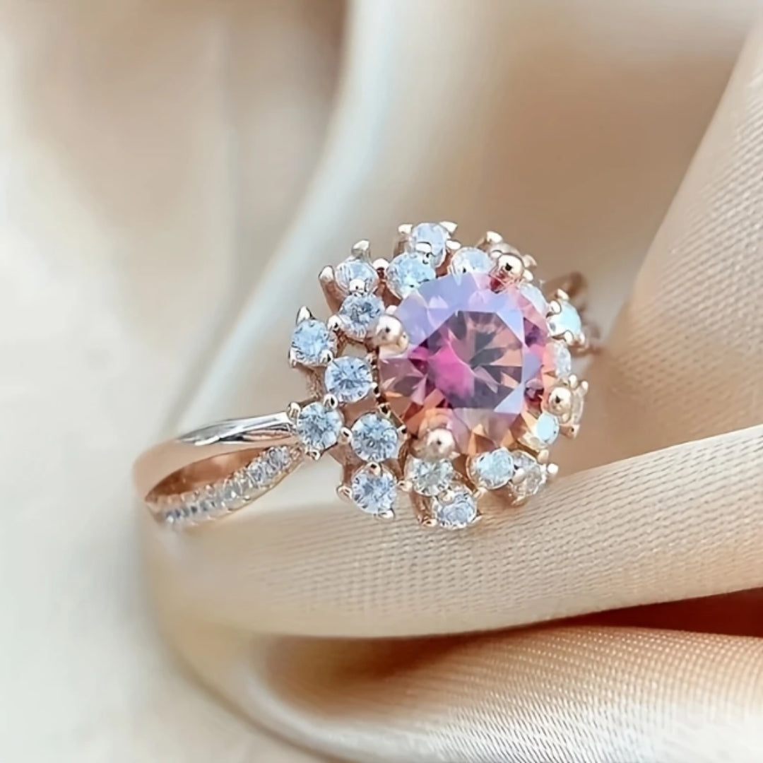 Bague Rose Ronde Étincelante