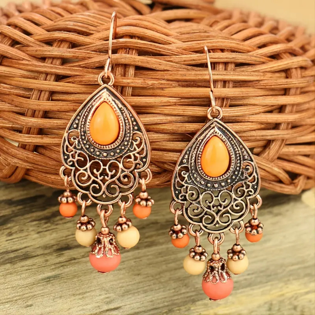 Boucles d'oreilles Mandala Orange en Pierre