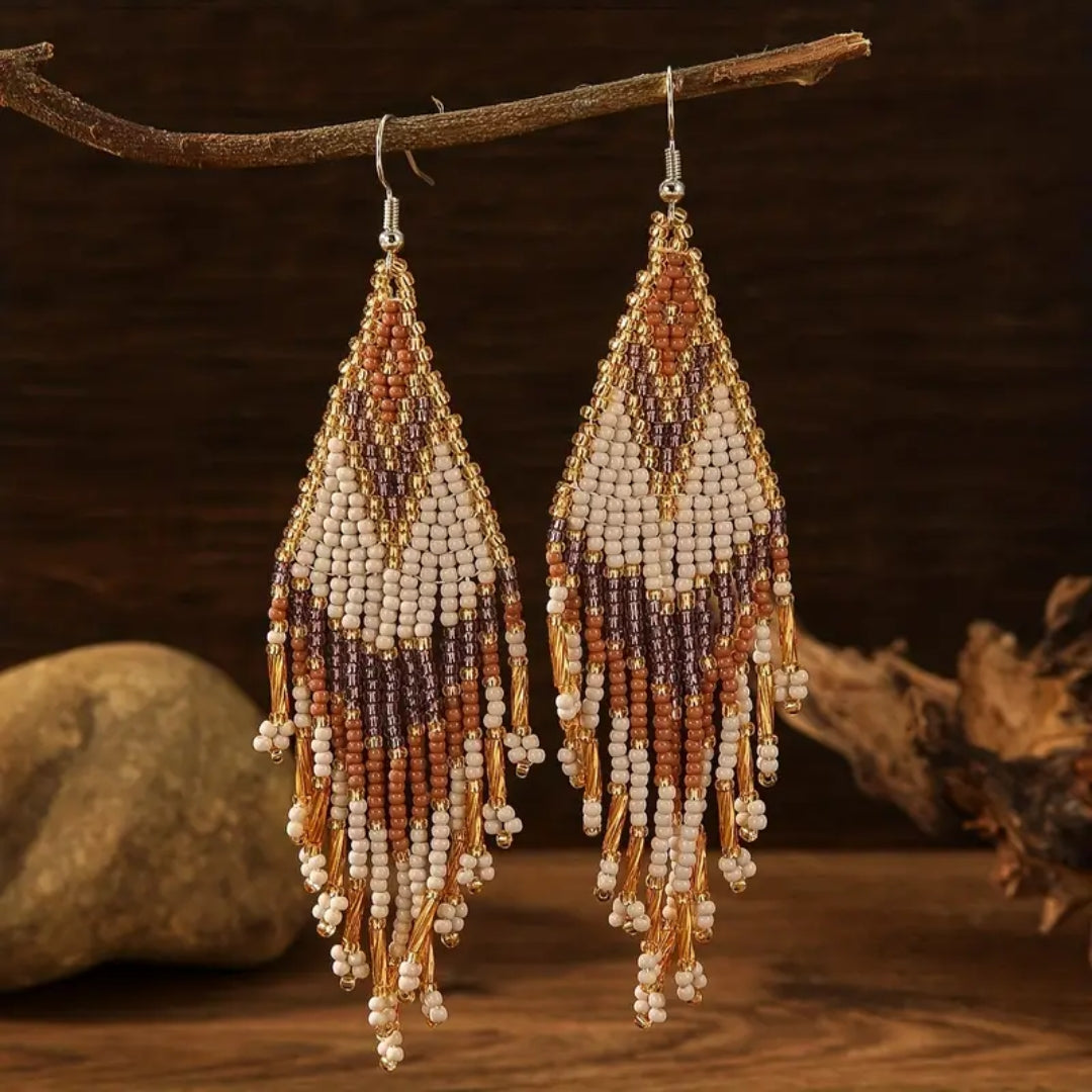 Boucles d'oreilles Mandala Marron Pendantes