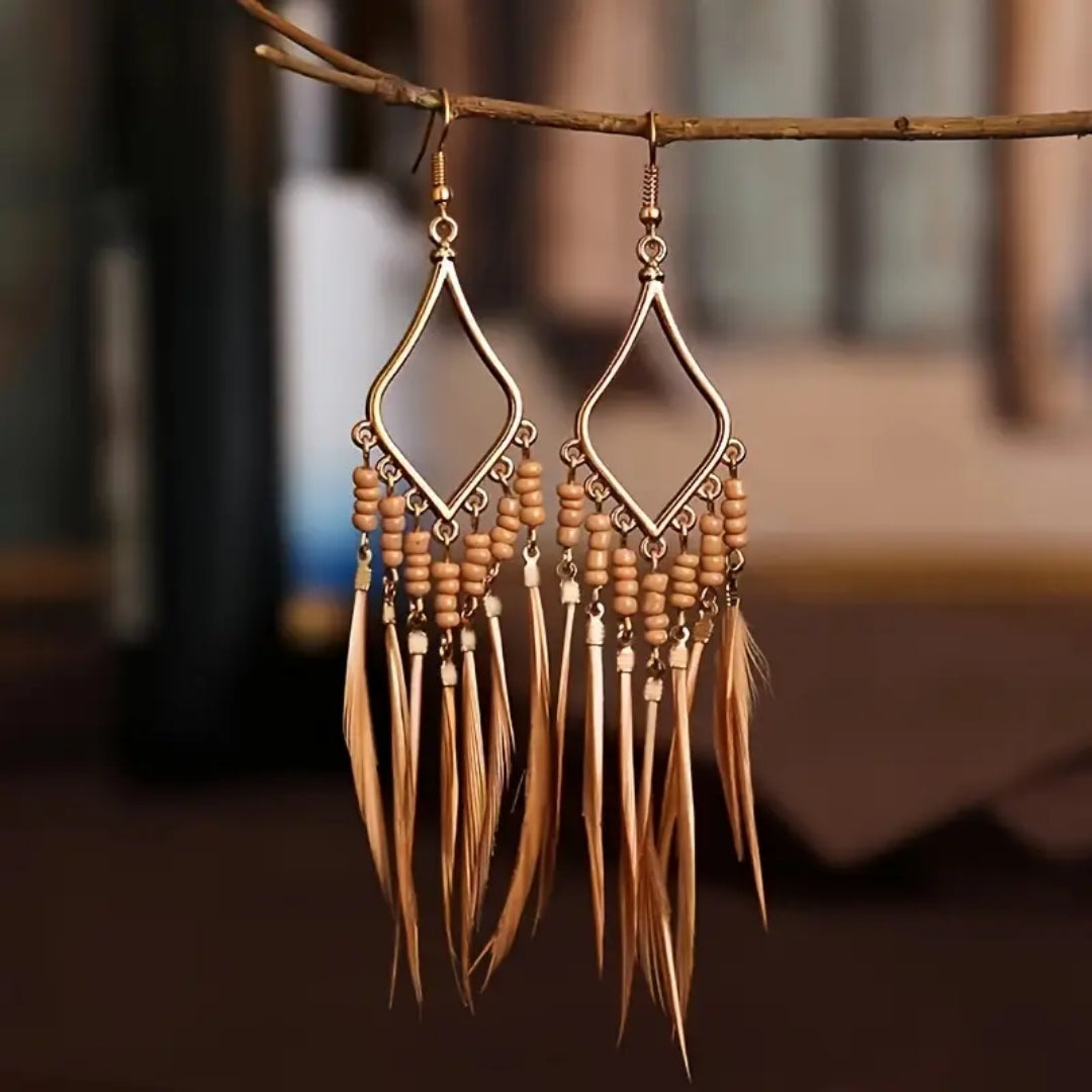 Boucles d'oreilles avec perles brunes pendantes