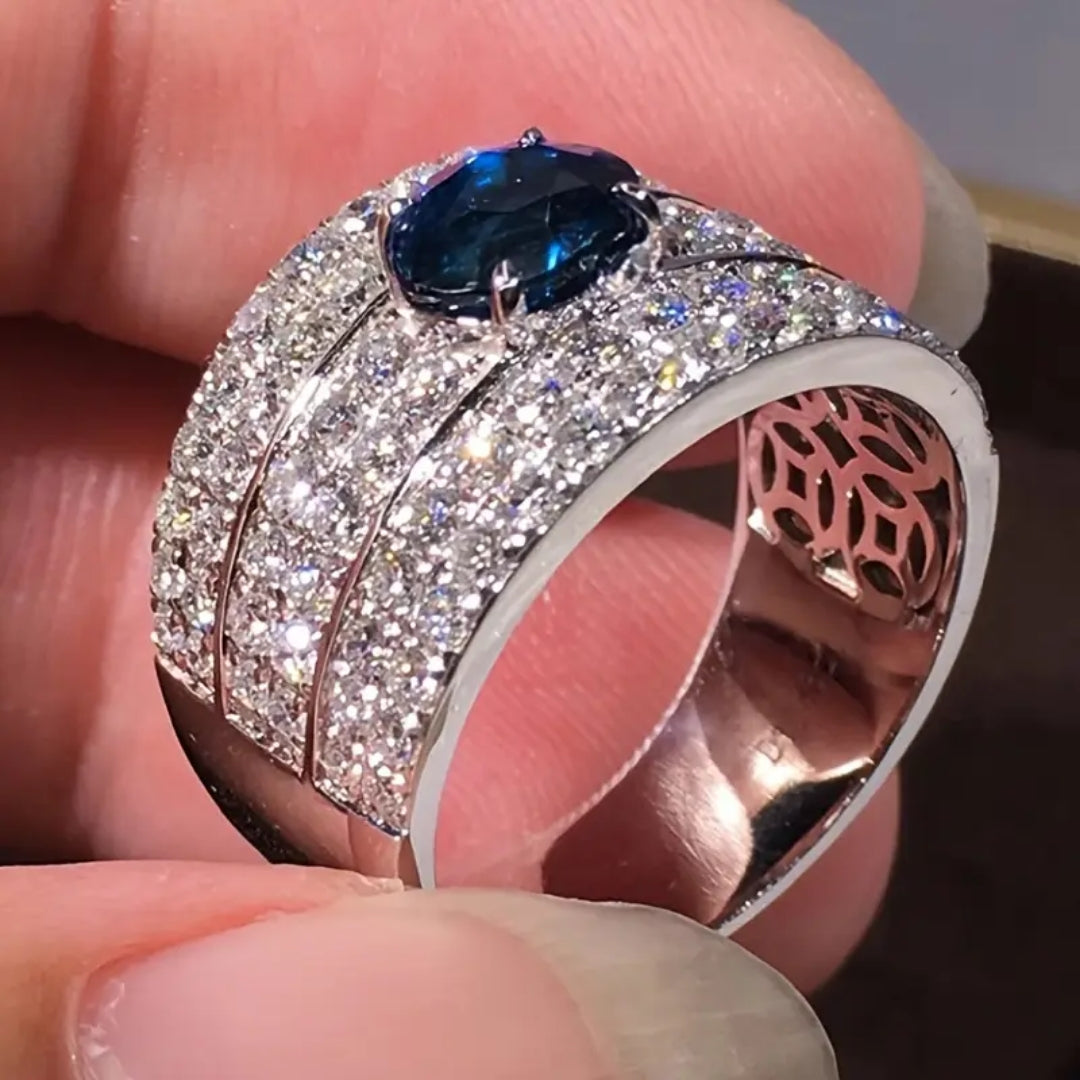 Bague Argentée Éclatante Bleue