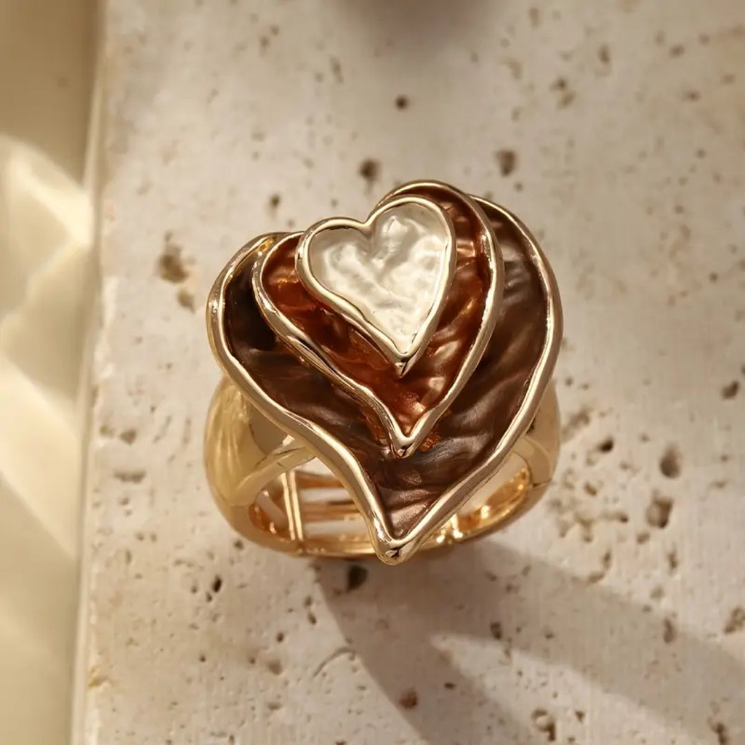 Bague en or à cœurs superposés marron