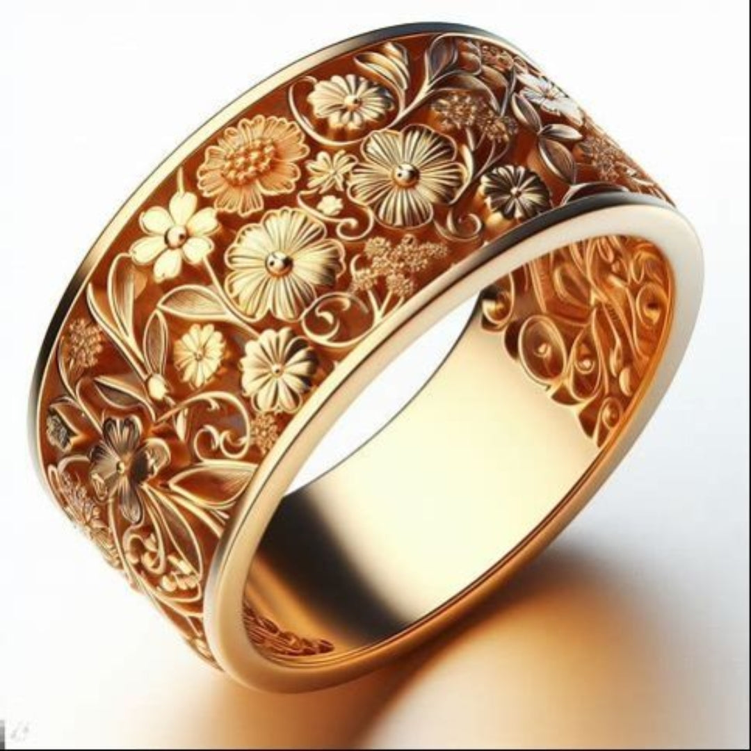 Bague Dorée en Fleurs Exotiques