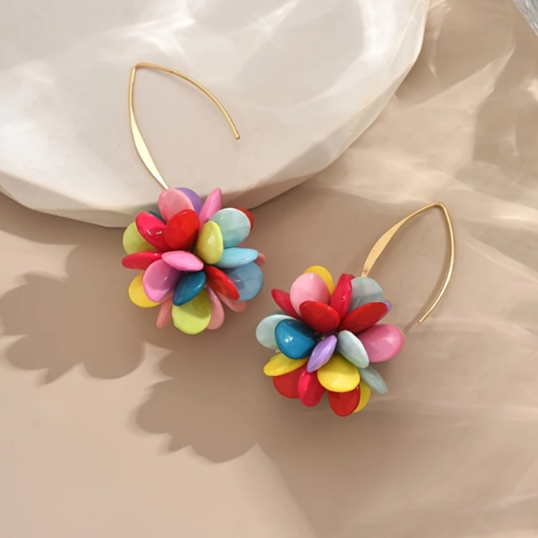 Boucles d'oreilles à fleurs pendantes colorées