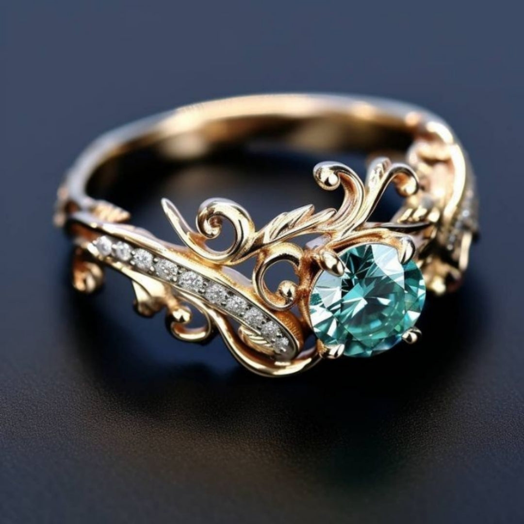 Bague en cristal vert rond brillant exotique