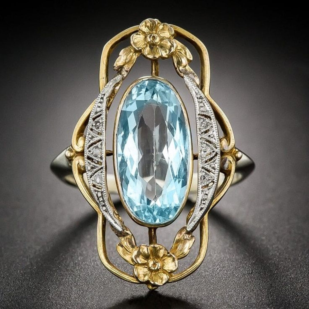 Bague Fleur en Or Cristal Bleu