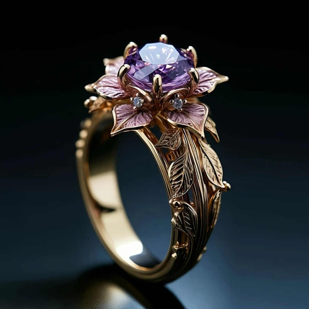 Bague en Cristal de Fleur Exotique Violet