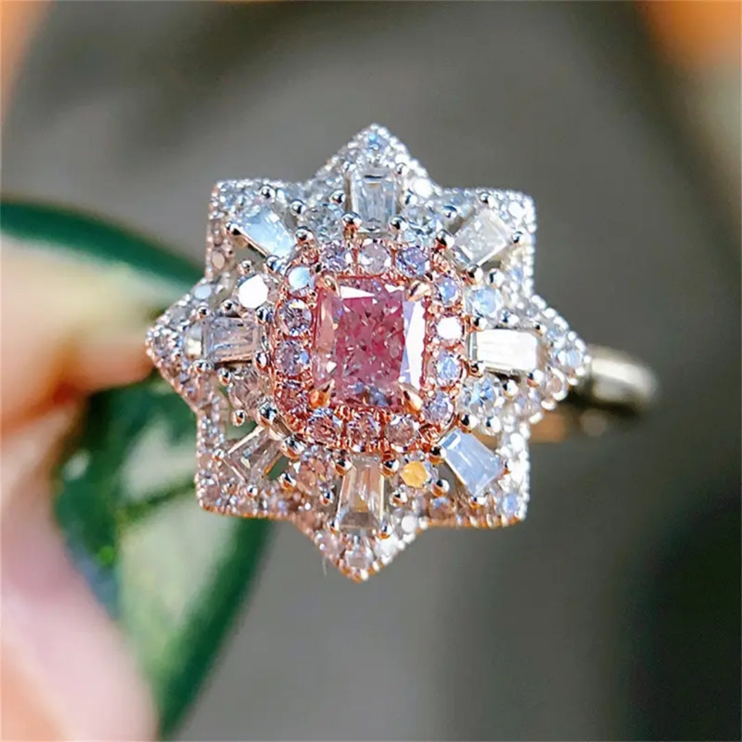 Bague en Argent avec Mandala en Cristal Rose