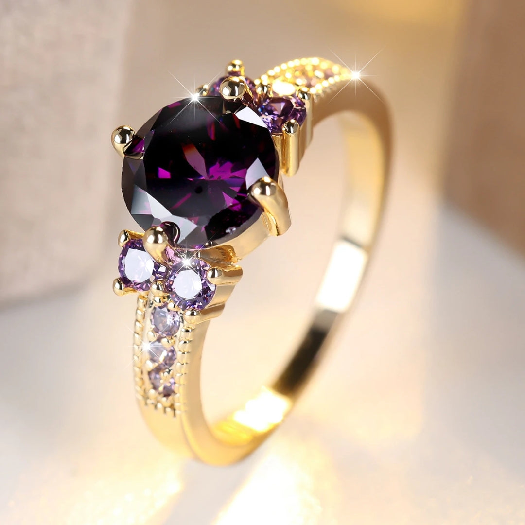 Bague Ronde en Verre Violet Vintage
