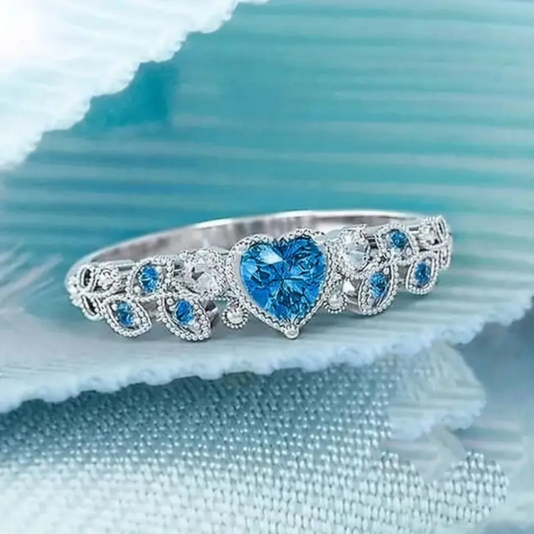Bague en Argent Cristal Bleu Cœur Lumineux