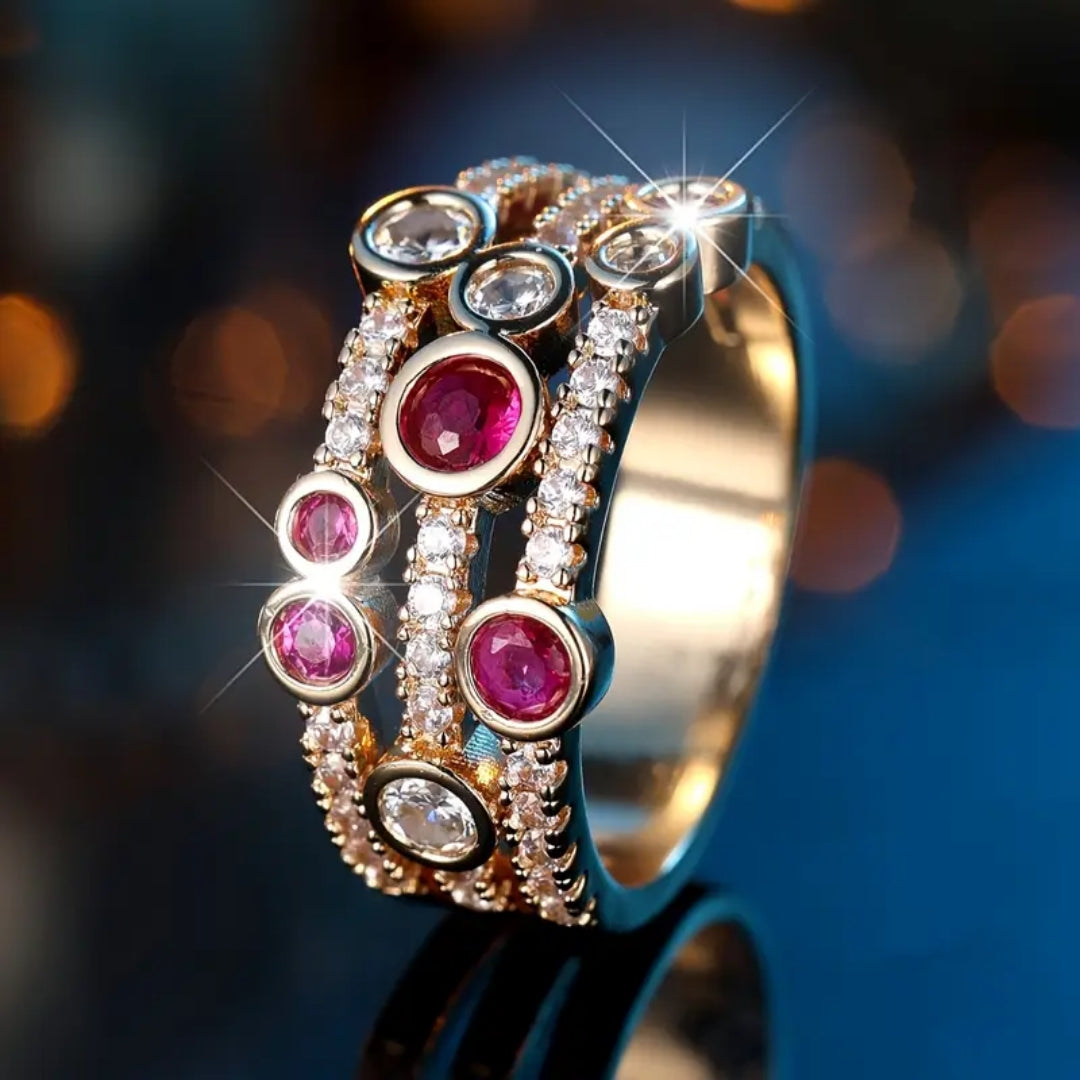 Bague en Or à Couches avec Cristal Rouge