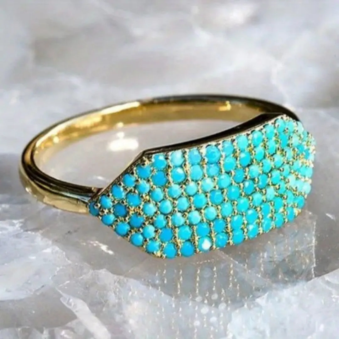 Bague en Pierre Incrustée Bleue Plaquée Or