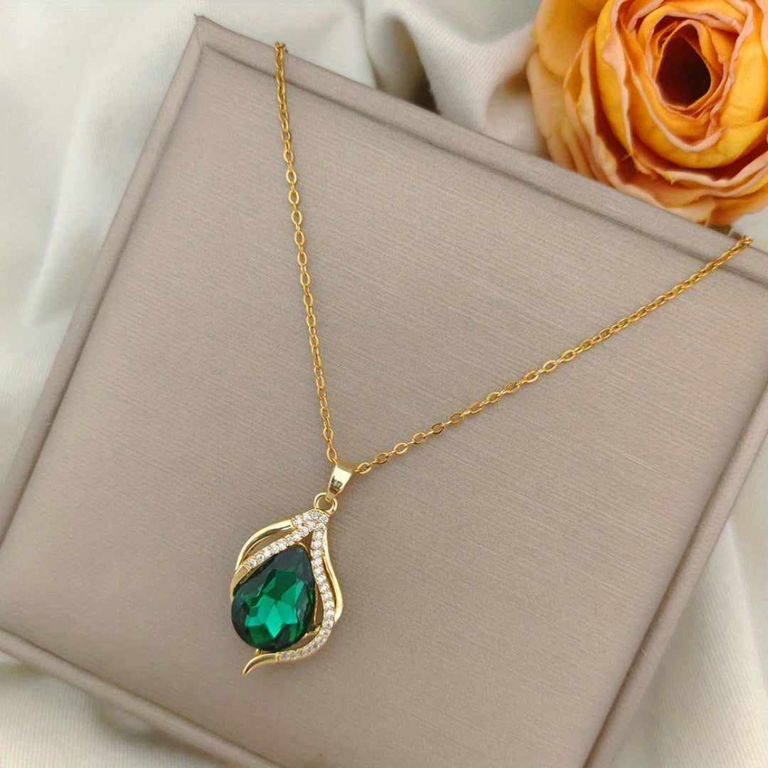 Collier en Cristal Vert Or