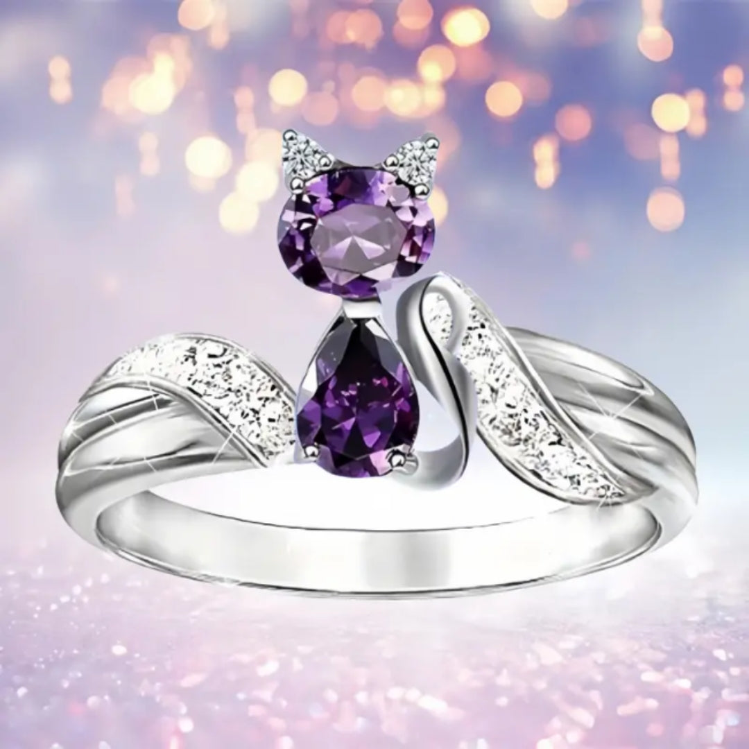 Bague Argentée Chaton Violet Brillant