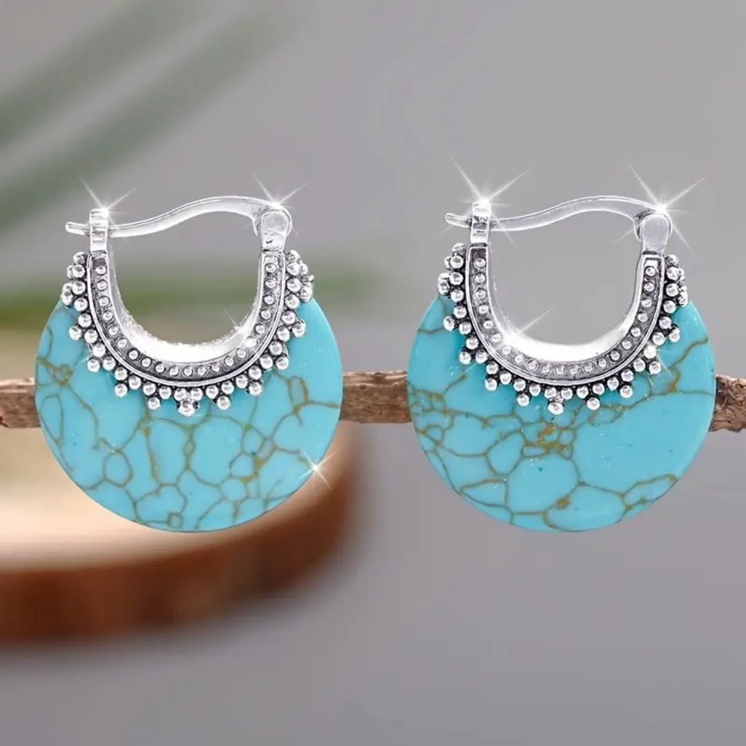 Boucles d'oreilles créoles en pierre bleue croissante