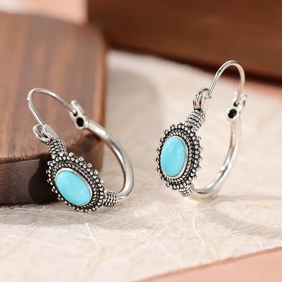 Boucles d'oreilles créoles en pierres bleues incrustées