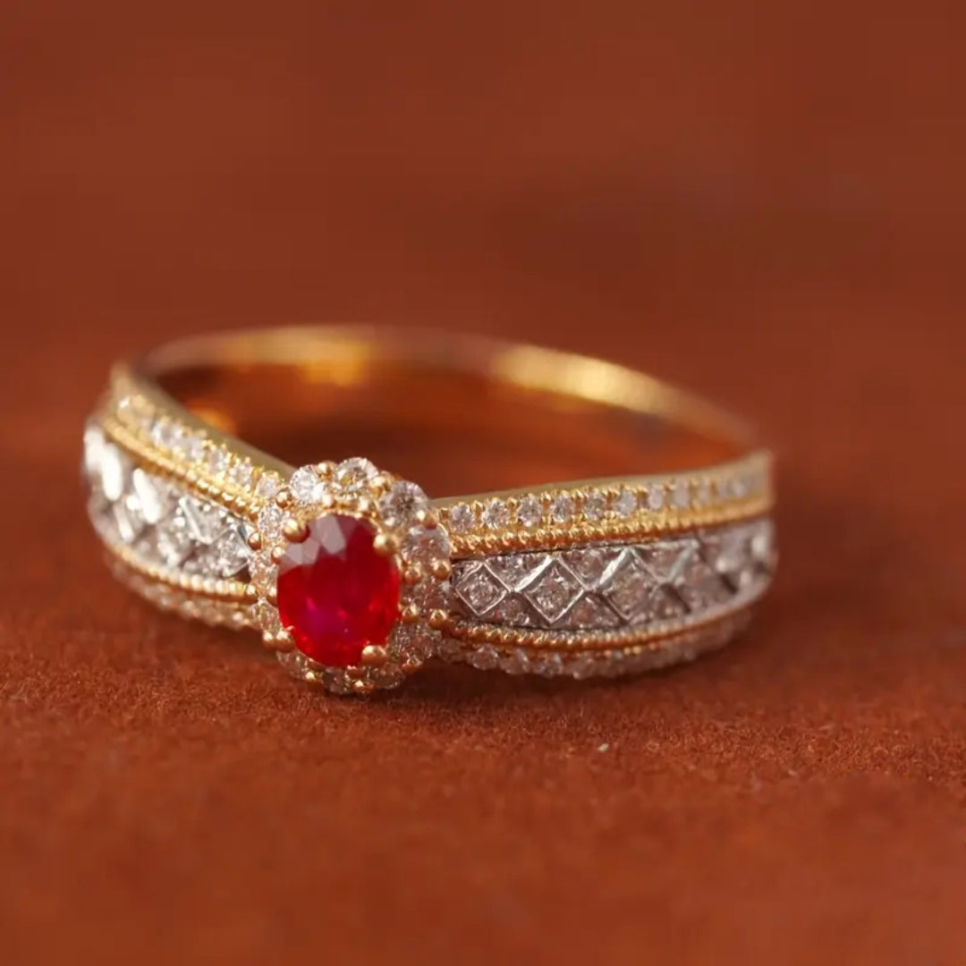Bague Ronde en Zirconium Rouge et Or & Argent