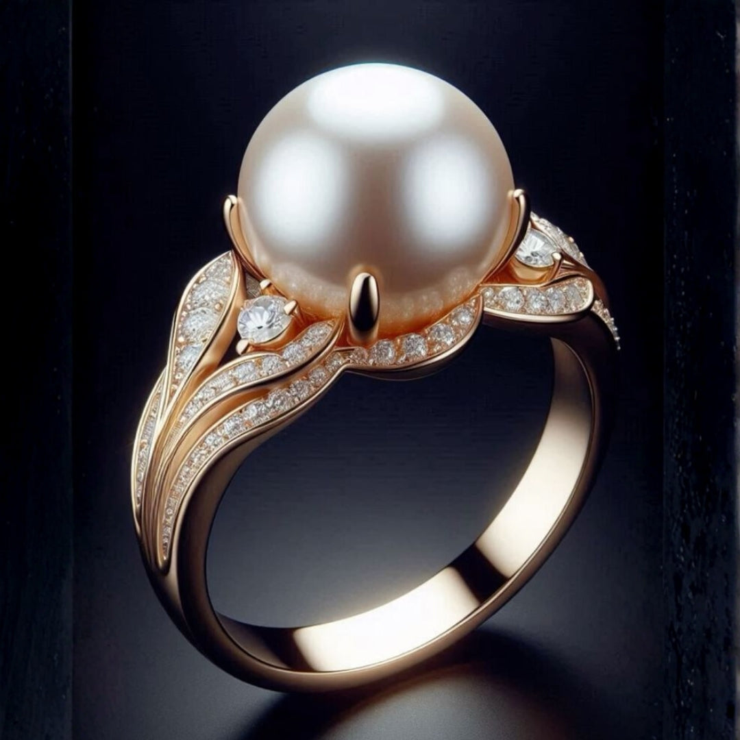 Bague en or avec perle en zirconium exotique