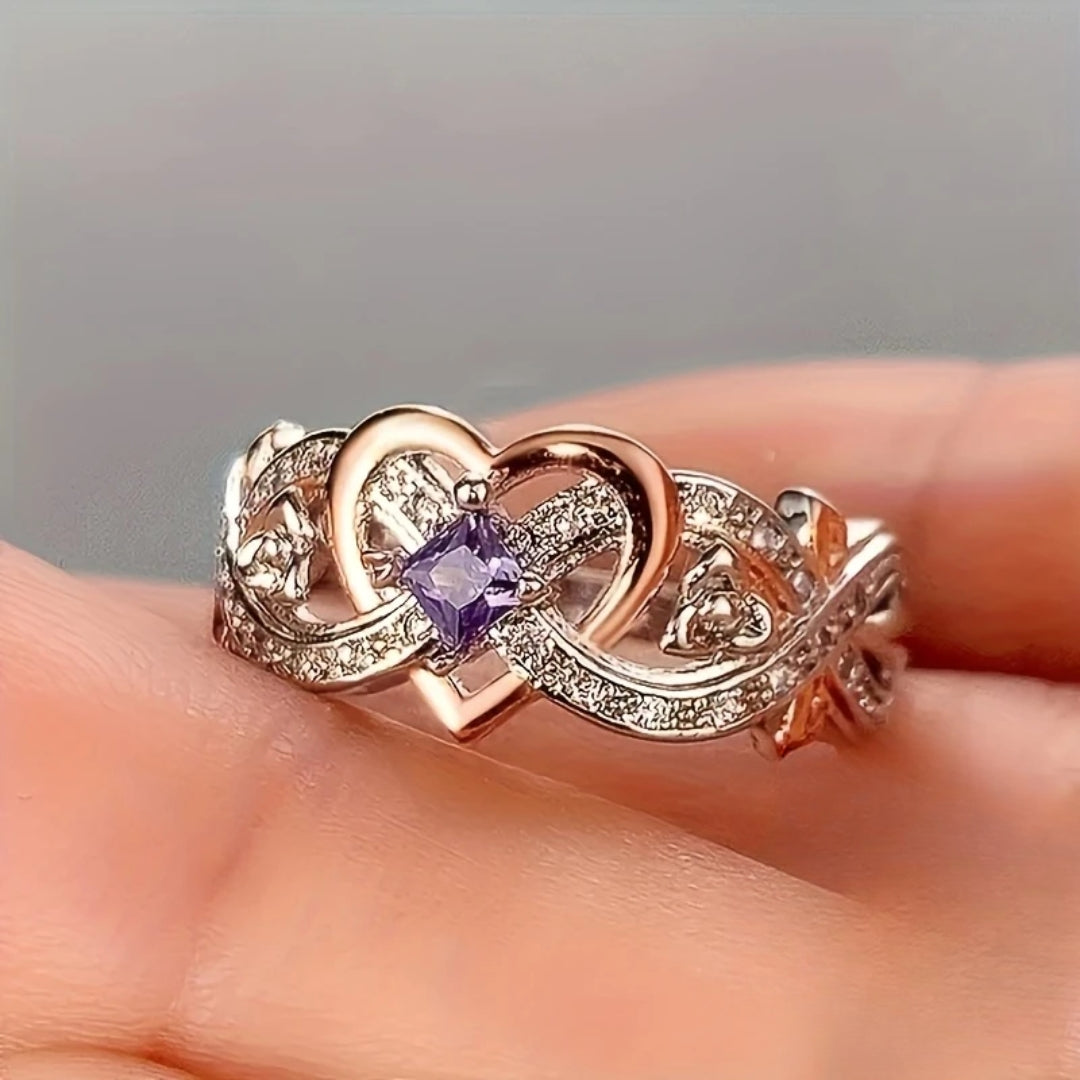Bague cœur en or et argent violet éclatant