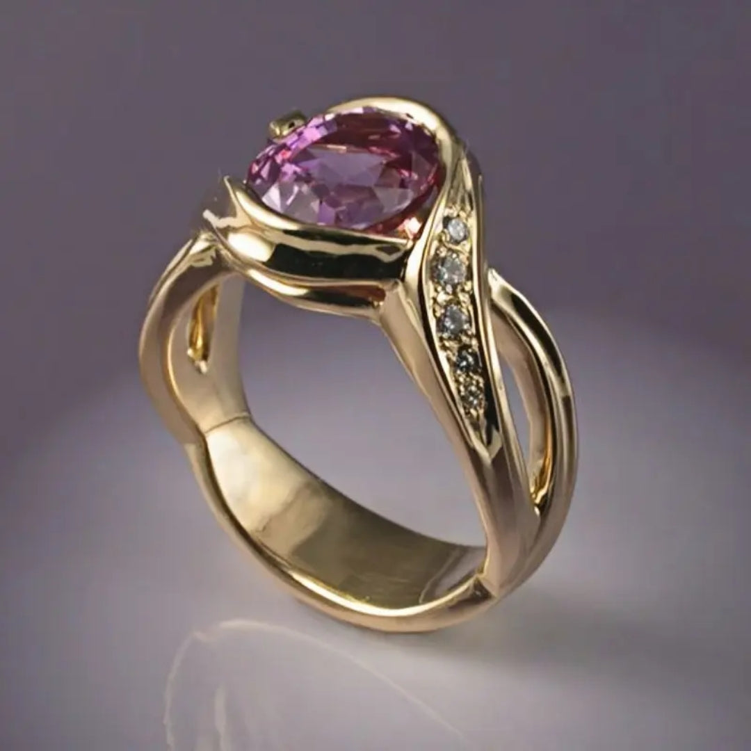 Bague en Or avec Cristal de Grenat Élégant