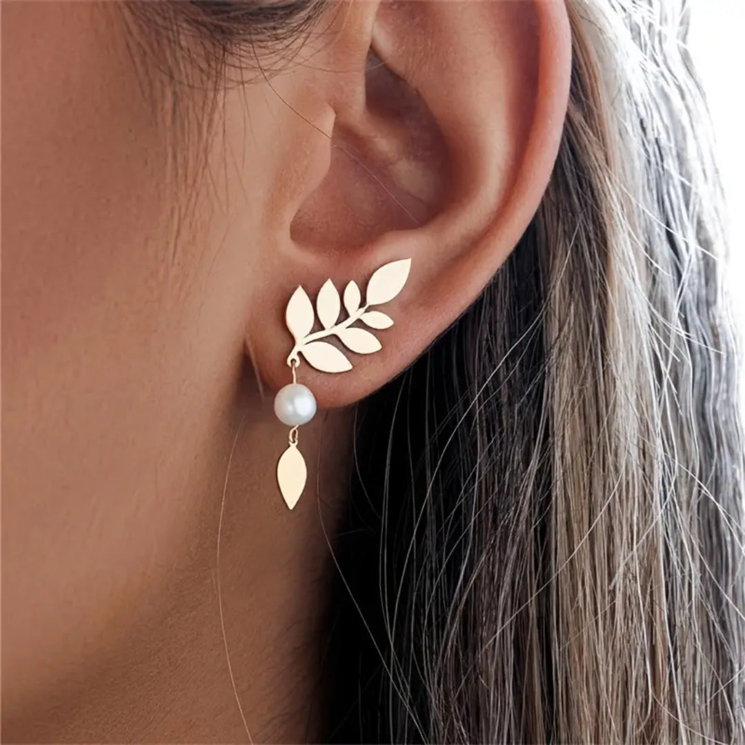 Boucles d'oreilles pendantes en perles de feuille