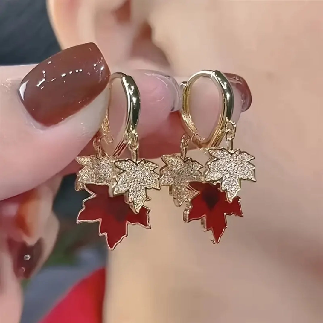 Boucles d'oreilles pendantes en forme de feuille rouge vif