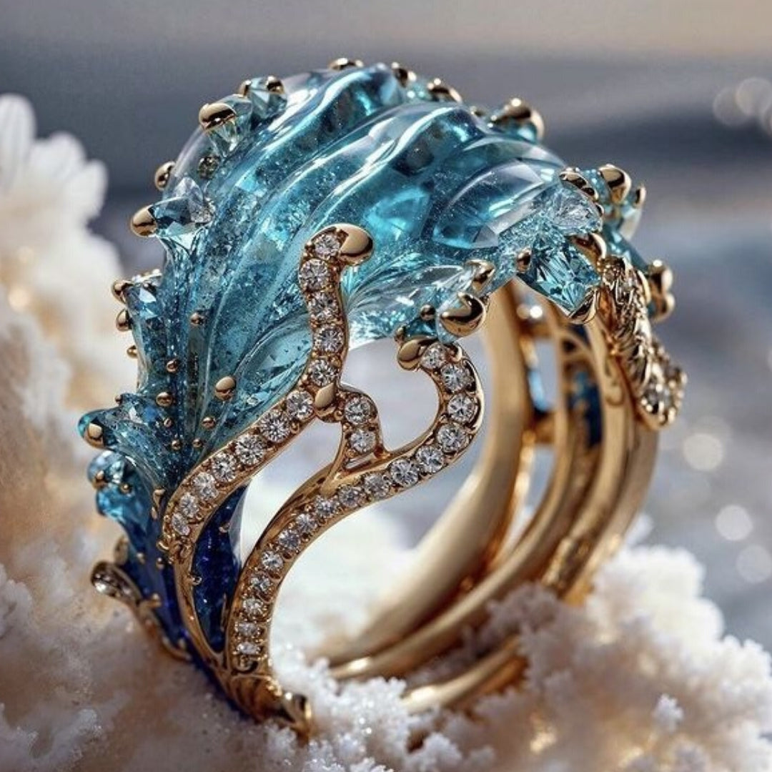 Bague en Or Vague Océan Exotique