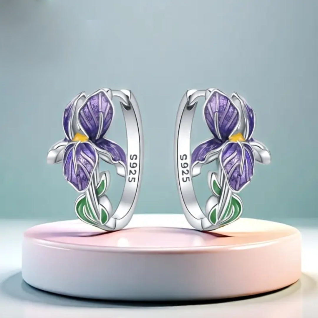 Boucles d'oreilles en émail violet en forme de fleur