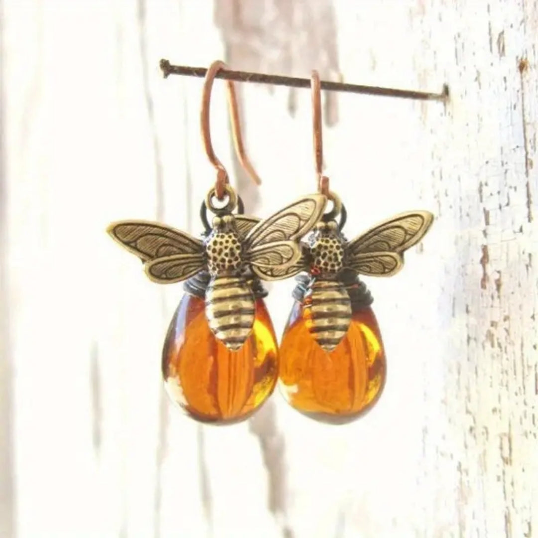 Boucles d'oreilles en verre orange en forme d'abeille