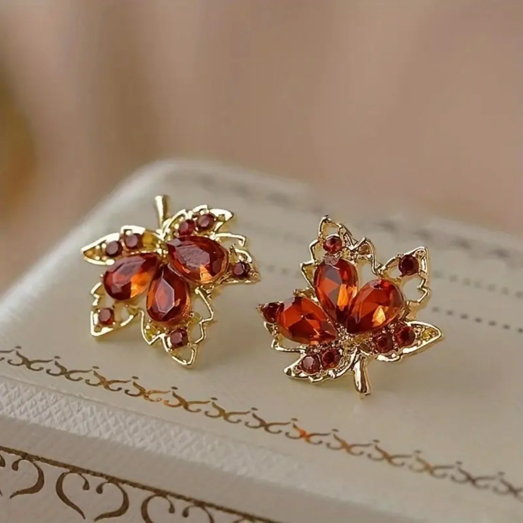 Boucles d'oreilles en cristal de feuille d'automne