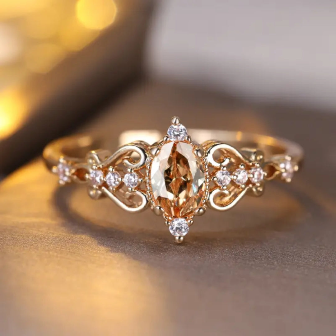 Bague Dorée en Cristal Ovale Orange