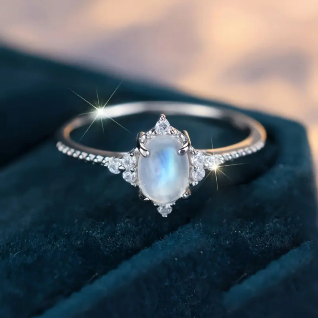 Bague en Argent Brillant avec Pierre de Lune