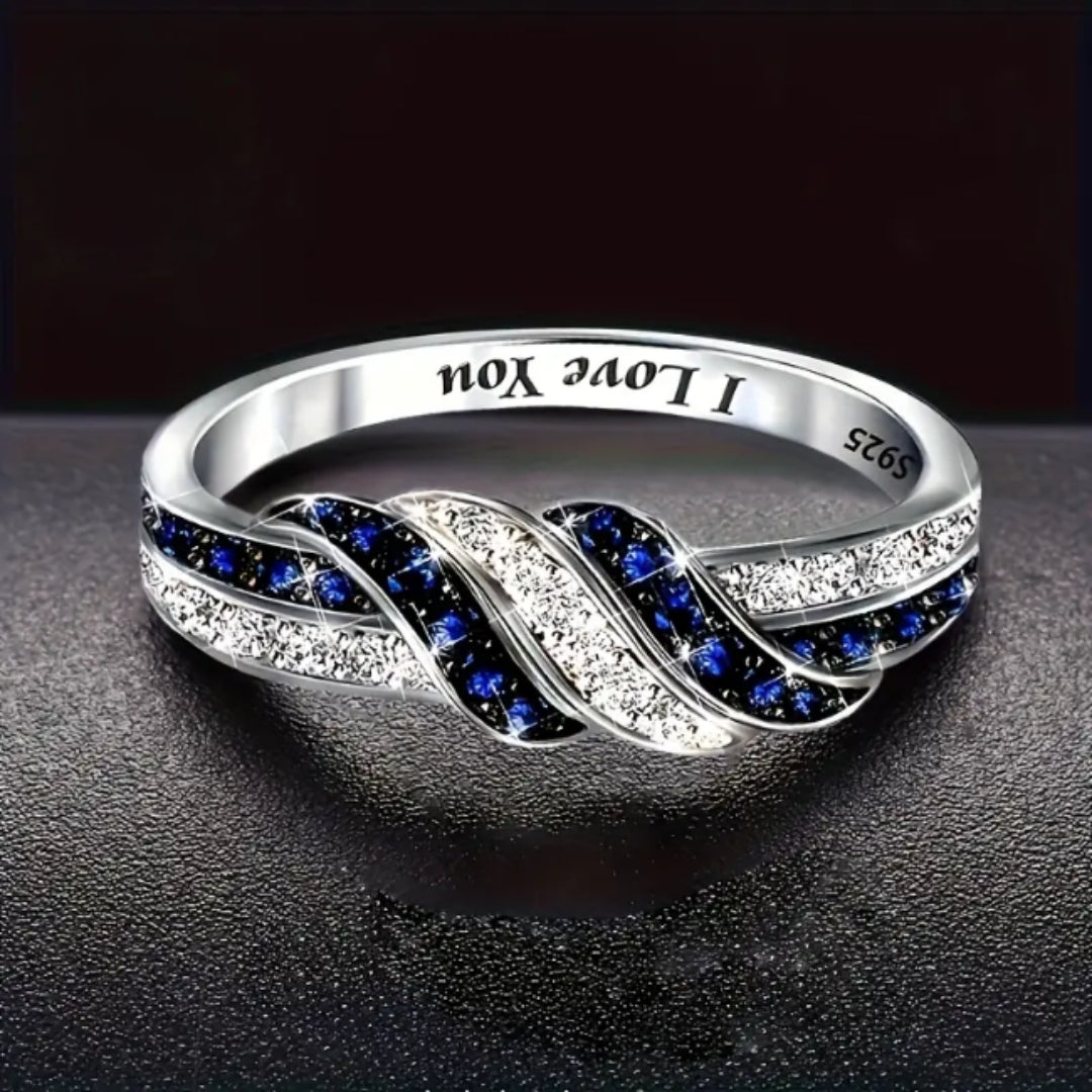 Bague en Argent Tressé et Zirconium Bleu