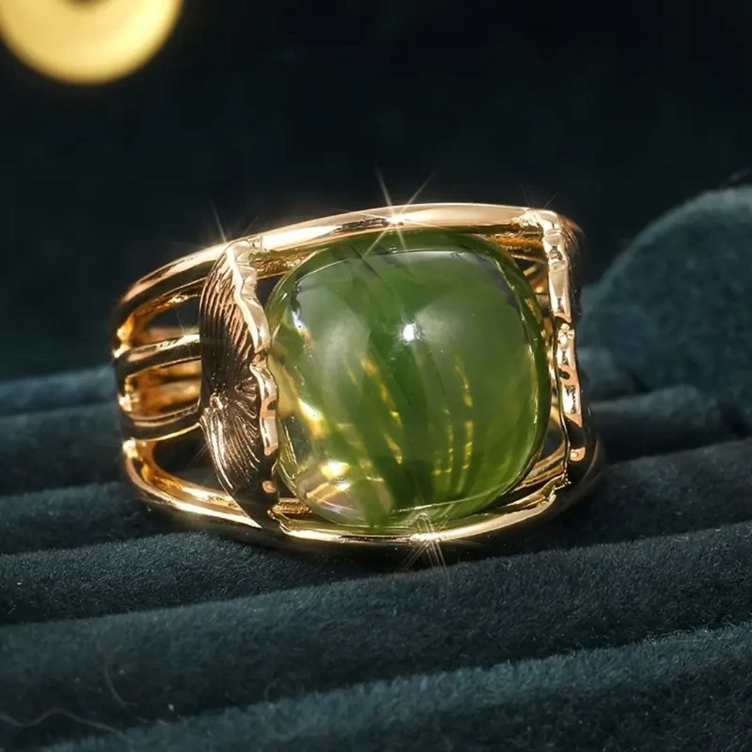 Bague en Verre Doré Olive Bright