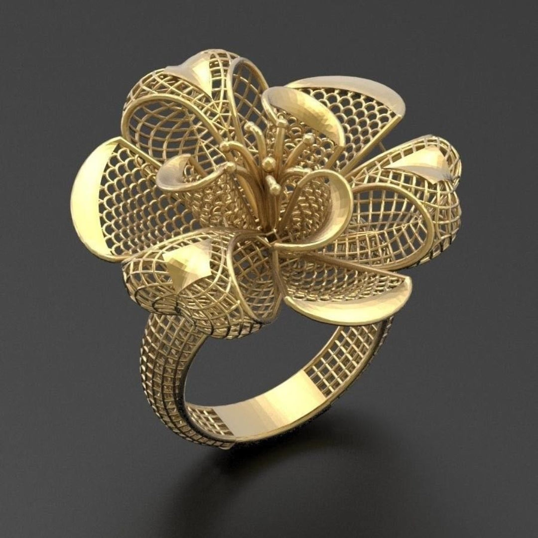 Bague en Or Creux Fleur Exotique