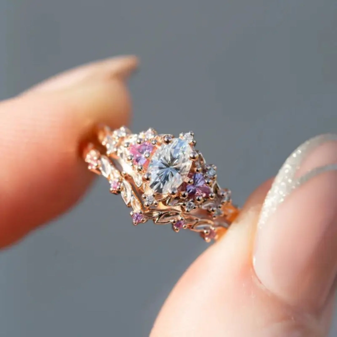 Bague en Verre Ovale Étincelant Doré