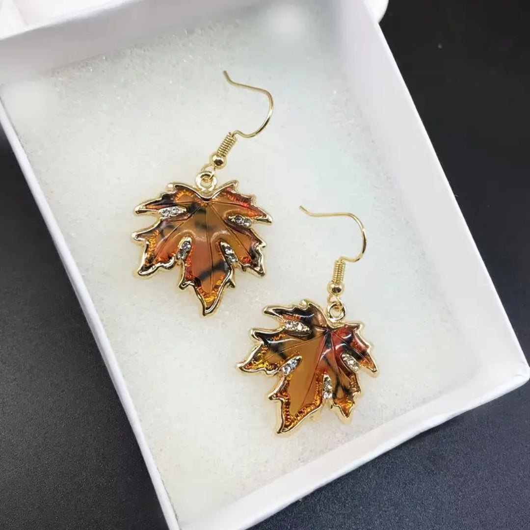 Boucles d'oreilles en forme de feuille marron cristal