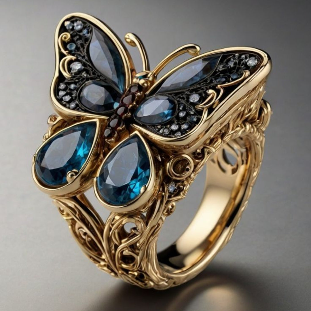 Bague Papillon en Cristal Bleu Exotique