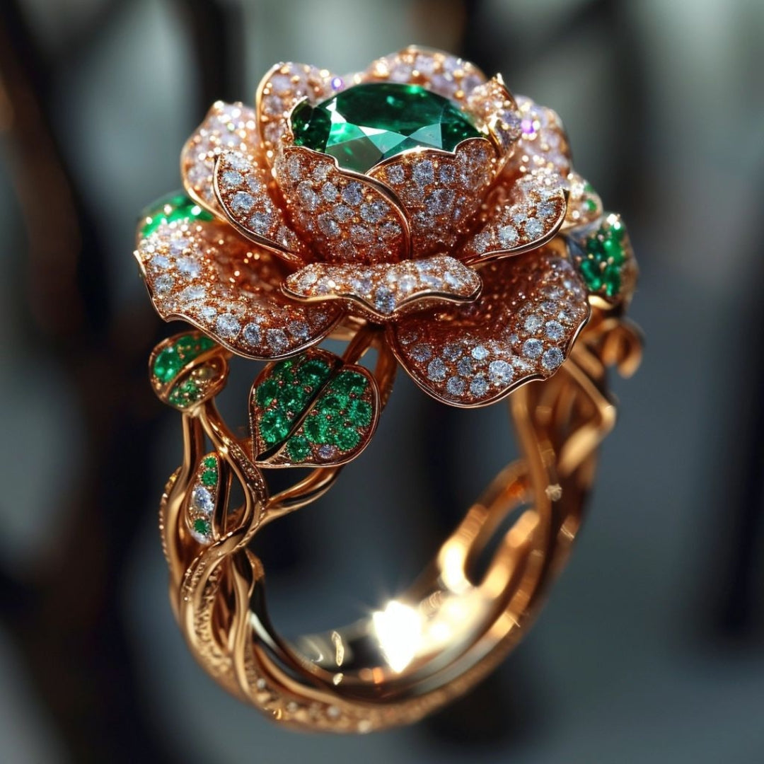 Bague Rose Verte Brillante