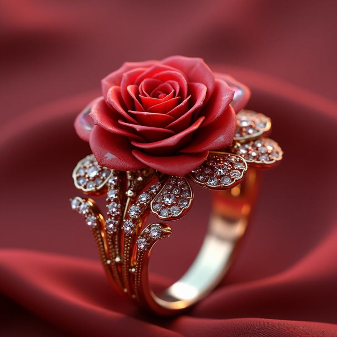 Bague en or rose rouge