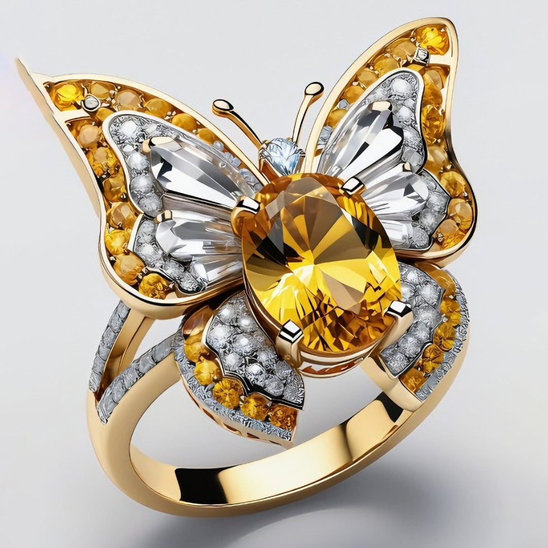 Bague en Or Exotique Papillon Jaune